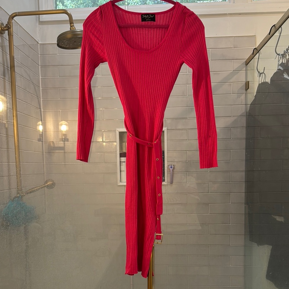 Jolie & Joy Hot Pink Sheath Dress Long Sleeve Scoop Neck